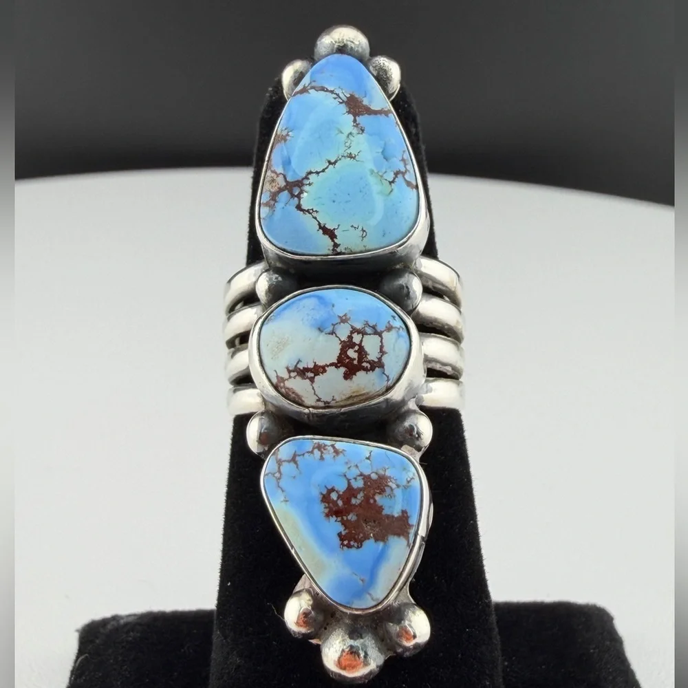 Navajo Readda Begay | Golden Hills Turquoise Triple-Stone Old Pawn Style Ring